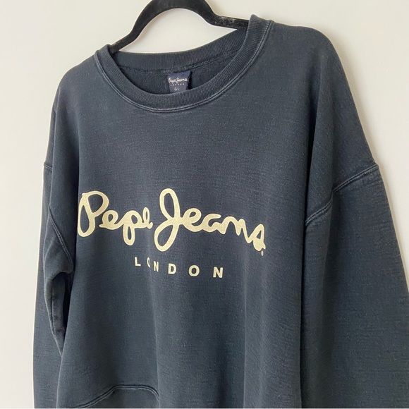 Vintage Made Canada Pepe Jeans London Logo Sweatshirt Cropped Washed Black Large - Picture 3 of 7